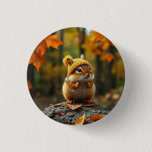 Badge Rond 2,50 Cm Bouton Chipmunk Automne