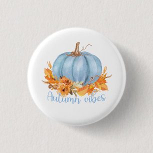 Badge Rond 2,50 Cm Bouton Citrouille bleu Vibes d'automne