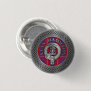 Badge Rond 2,50 Cm Bouton Clan Hamilton Crest & Tartan Knot