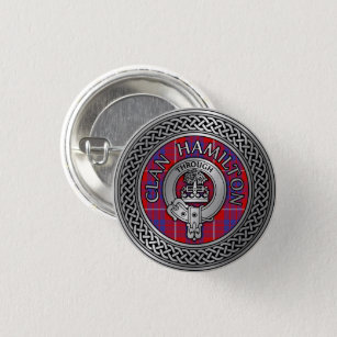 Badge Rond 2,50 Cm Bouton Clan Hamilton Crest & Tartan Knot