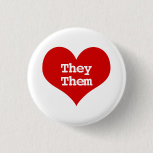 Badge Rond 2,50 Cm Bouton Cœur Amour Rouge Pronoms Ils Elles