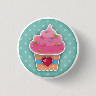 Badge Rond 2,50 Cm Bouton Coeur Cupcake