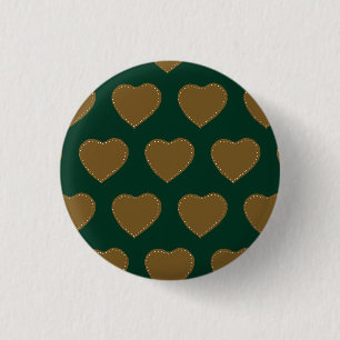 Badge Rond 2,50 Cm Bouton Coeur pain d'épices (Vert et Brown)