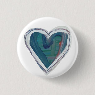 Badge Rond 2,50 Cm Bouton Coeur peint