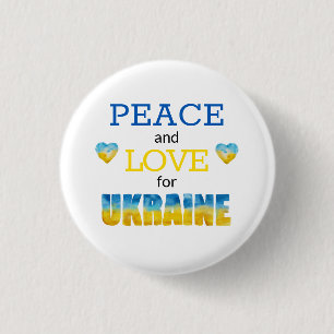 Badge Rond 2,50 Cm Bouton Cœurs Bleus Jaunes Amour Paix Ukraine