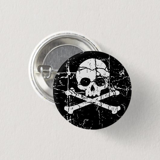 Badge Rond 2,50 Cm Bouton Cracked Skull and Crossbones (Devant & derrière)