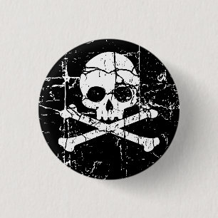 Badge Rond 2,50 Cm Bouton Cracked Skull and Crossbones