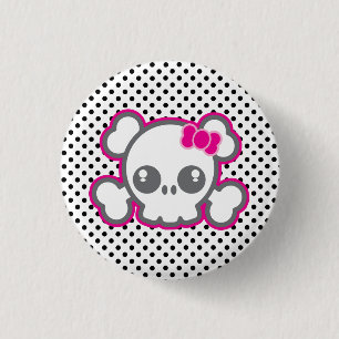 Badge Rond 2,50 Cm Bouton crâne rose Kawaii Ribbon