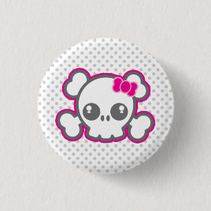 Badge Rond 2,50 Cm Bouton crâne rose Kawaii Ribbon