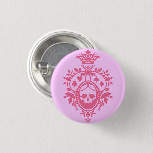 Badge Rond 2,50 Cm Bouton Crest rose avec crâne et costumes