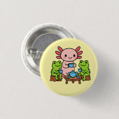 Badge Rond 2,50 Cm Bouton Cute Axolotl Tea Time with Friends (Devant & derrière)