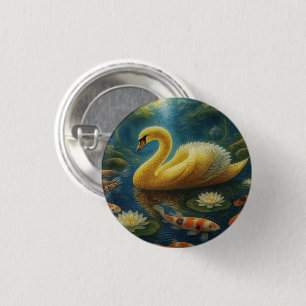 Badge Rond 2,50 Cm Bouton Cygne Doré