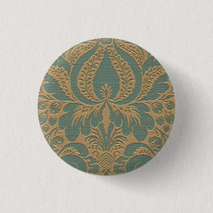 Badge Rond 2,50 Cm Bouton Damas beige turquoise