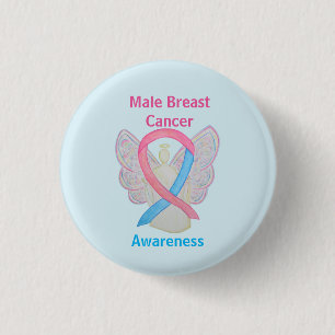 Badge Rond 2,50 Cm Bouton d'angle bleu et rose pour le cancer du sein