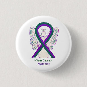 Badge Rond 2,50 Cm Bouton d'angle de ruban vert et violet de sensibil