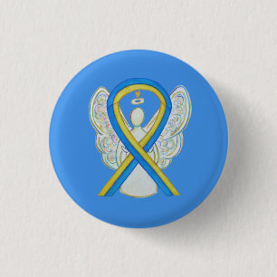 Badge Rond 2,50 Cm Bouton d'angle jaune et bleu de sensibilisation