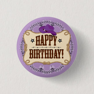 Badge Rond 2,50 Cm Bouton d'anniversaire de la cow-girl violette