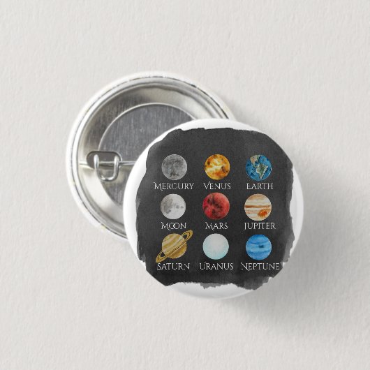 Badge Rond 2,50 Cm Bouton d'aquarelle de système solaire (Devant & derrière)