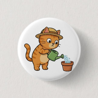 Badge Rond 2,50 Cm Bouton de chat de jardinage arrosant une plante