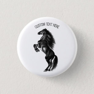 Badge Rond 2,50 Cm Bouton de cheval sauvage noir droit avec texte per