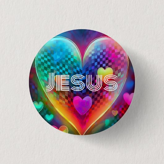 Badge Rond 2,50 Cm Bouton de coeur de Jésus Techno (Devant)