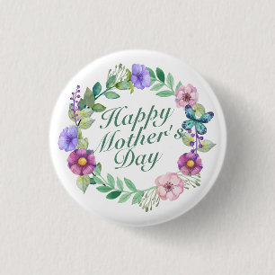 Badge Rond 2,50 Cm Bouton de couronnes florales pour la fête des mère