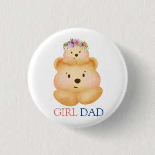 Badge Rond 2,50 Cm Bouton de Fête des pères papa Bear et Little Girl