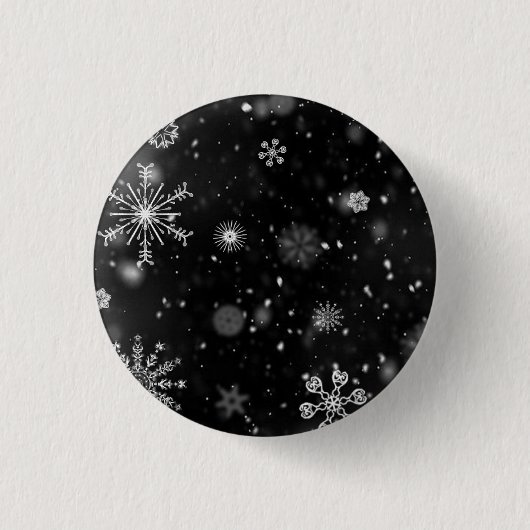 Badge Rond 2,50 Cm bouton de flocons de neige noir et blanc (Devant)
