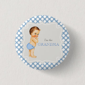 Badge Rond 2,50 Cm Bouton de grand-mère bleu de la fête du Baby showe