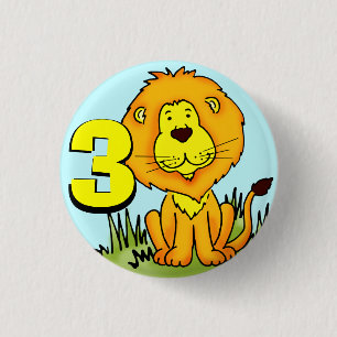Badge Rond 2,50 Cm Bouton de l'âge 3 de lion de Lion - bleu, orange