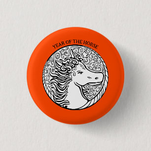 Badge Rond 2,50 Cm Bouton de l'année du Cheval de Feu