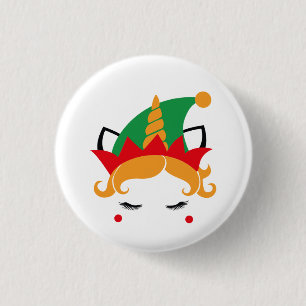Badge Rond 2,50 Cm Bouton de lutin licorne de Noël joyeux