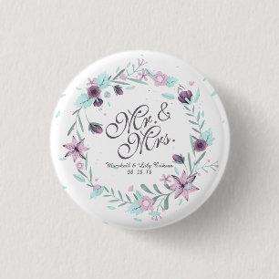 Badge Rond 2,50 Cm Bouton de M. et de Mme Floral Watercolor Wedding