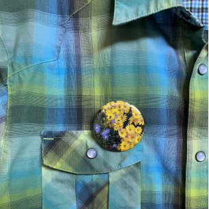 Badge Rond 2,50 Cm Bouton de marguerites jaunes et violettes