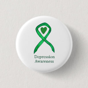 Badge Rond 2,50 Cm Bouton de mesure de la dépression Ruban vert coeur