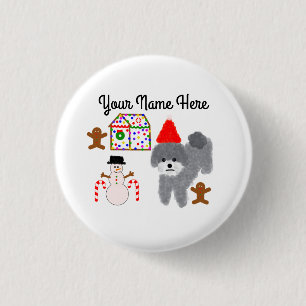 Badge Rond 2,50 Cm Bouton de Noël #1 pour caniche gris