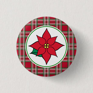 Badge Rond 2,50 Cm Bouton de Noël Poinsettia Pin