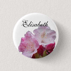 Badge Rond 2,50 Cm bouton de nom de fleurs de rhododendron rose