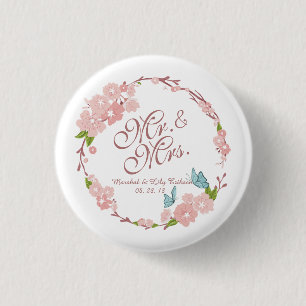 Badge Rond 2,50 Cm Bouton de Pin de M. et de Mme Elegant Floral
