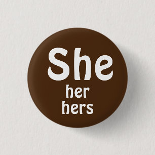 Badge Rond 2,50 Cm Bouton de pronoms Elle, Elle, Ses