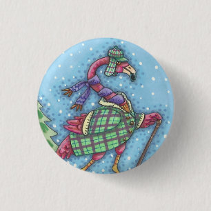 BADGE ROND 2,50 CM BOUTON DE VACANCES DE FLAMANT ROSE ROSE HIVER