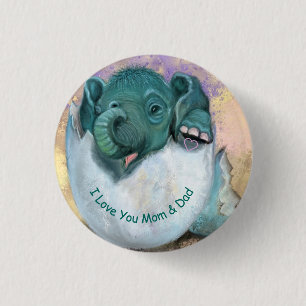 Badge Rond 2,50 Cm Bouton d'éclosion d'éléphant - I Love You MOM & DA