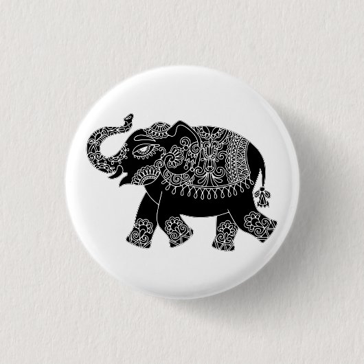 Badge Rond 2,50 Cm Bouton d'éléphant Mehedi Floral (Devant)