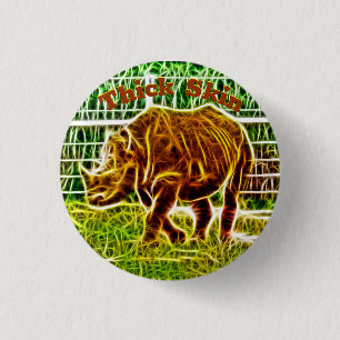 Badge Rond 2,50 Cm Bouton Dessin Rhinocéros épais