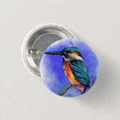 Badge Rond 2,50 Cm Bouton d'oiseau Kingfisher - Peinture (Devant & derrière)