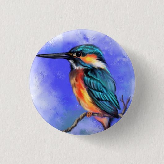 Badge Rond 2,50 Cm Bouton d'oiseau Kingfisher - Peinture (Devant)