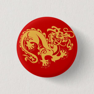 Badge Rond 2,50 Cm Bouton d'or de bonne chance de dragon