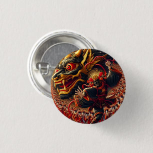 Badge Rond 2,50 Cm Bouton Dragon Kabuki