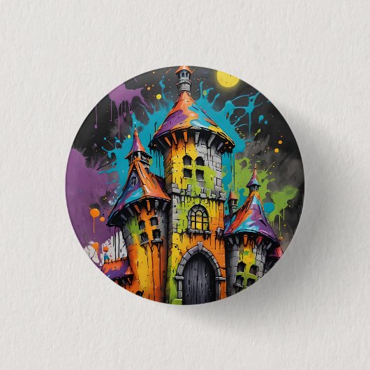 Badge Rond 2,50 Cm Bouton éffrayant Rainbow Castle (Devant)