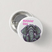 Badge Rond 2,50 Cm Bouton Eléphant Anniversaire Fille (Devant & derrière)